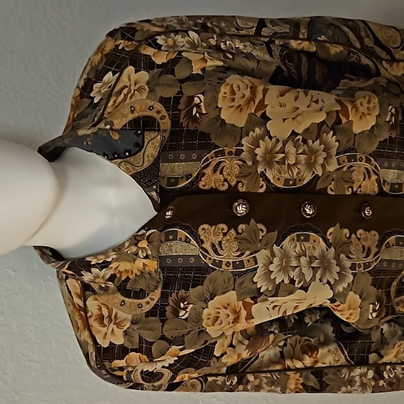 VTG HOWARD WOLF 1980s Designer Brown Floral Plaid Bomber Jacket - Picture 5 of 10